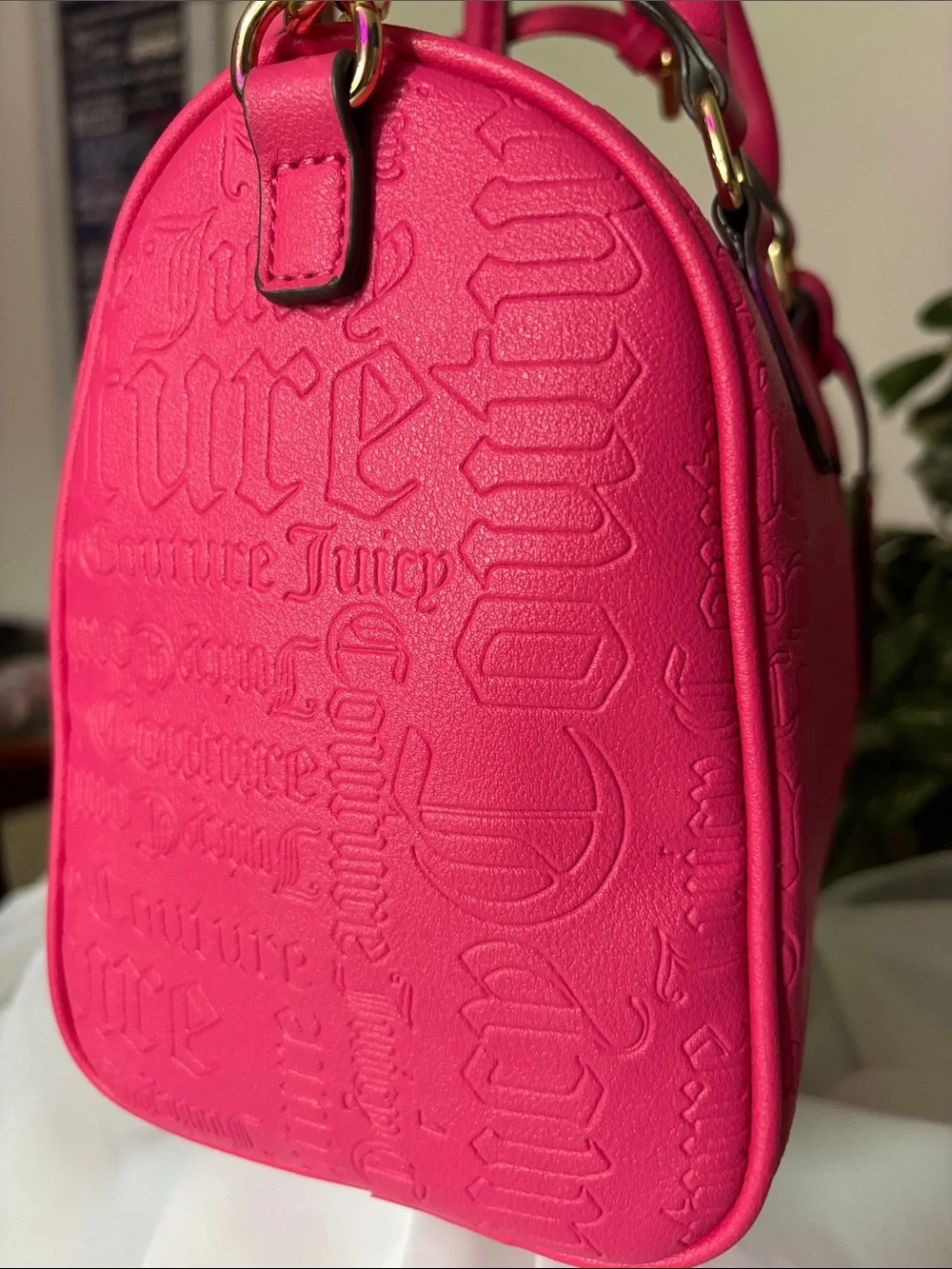Juicy Couture Bright Pink Embossed Satchel with Heart Tag